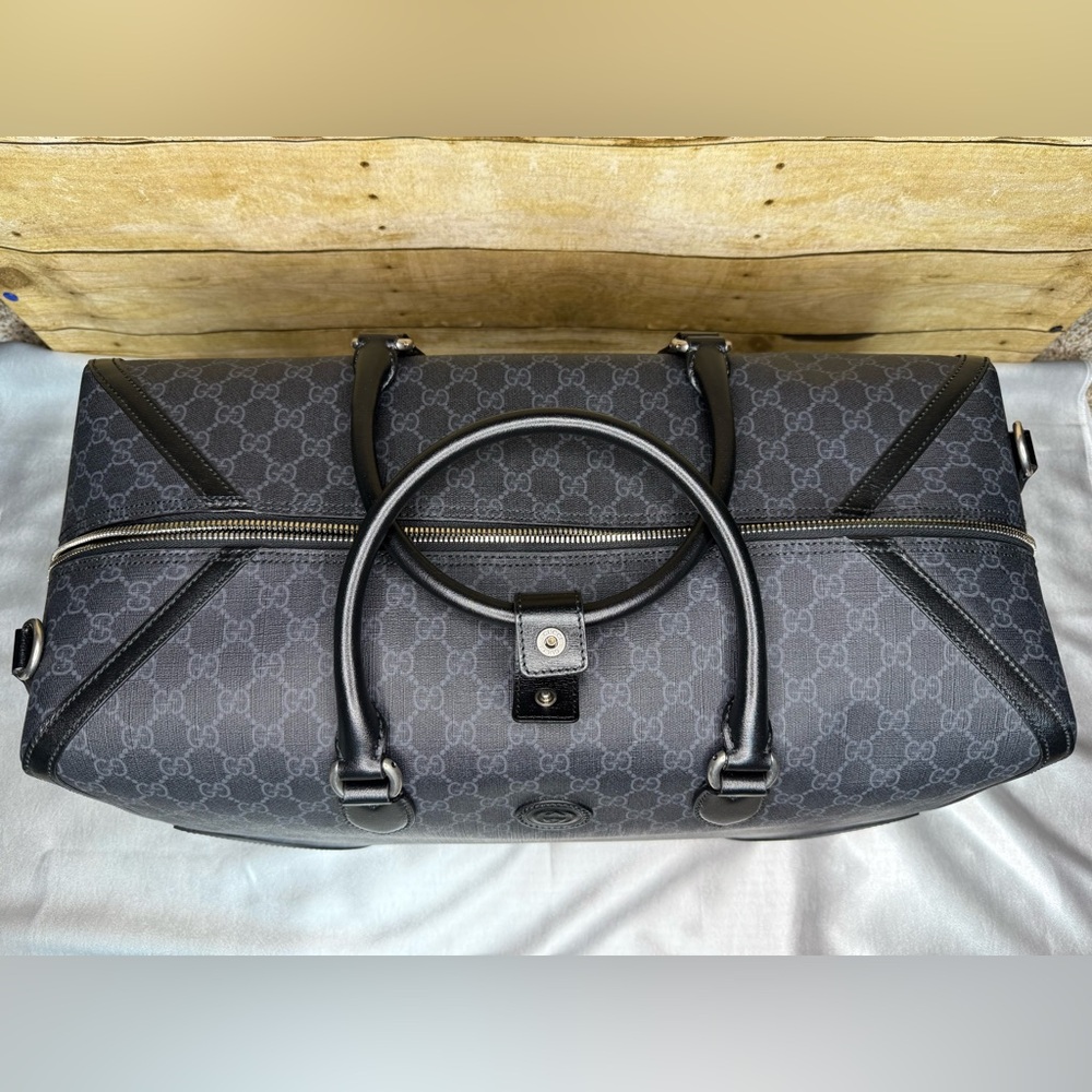 Gucci Gray and Black Monogram Briefcase. - Picture 3 of 14